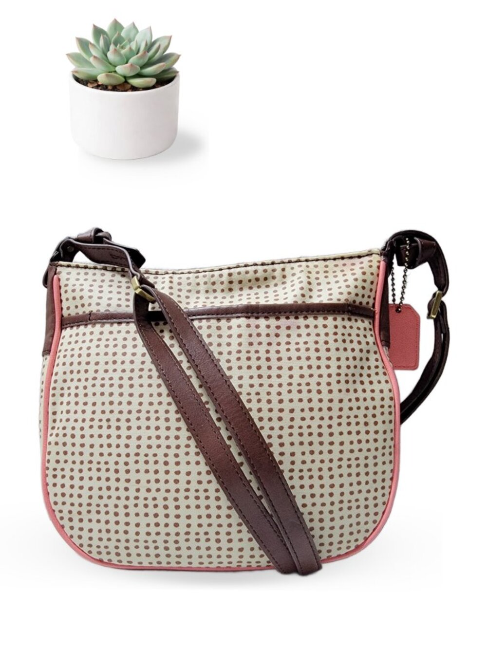 Fossil Issue No 1954 Polka Dot Coated Canvas Crossbody Bag Coral Tan Vintage - Picture 3 of 8